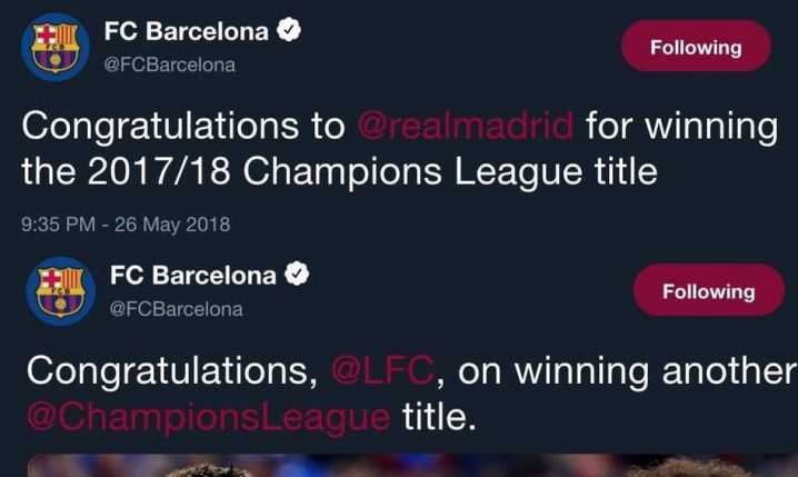 Barca gratulująca Realowi wygrania LM vs Barca gratulująca Liverpoolowi wygrania LM :D